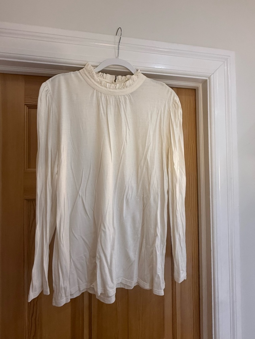 Banana Republic Cream Ruffle Mock Neck Long-Sleeve Top